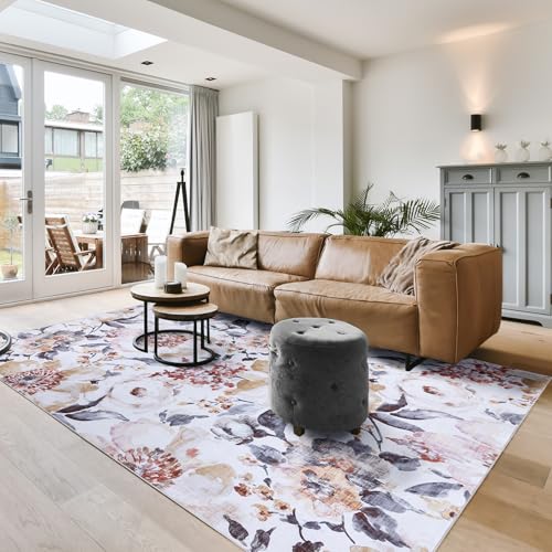 Gertmenian Indoor Boho Area Rug - 5x7 Standard, Non Slip, Super Strong, Ideal for High Traffic Areas in Bedroom, Living Room, Kitchen - Ivory, Taupe, 28618 - color: Flora, Beige, size: 5' x 7' (Standard)