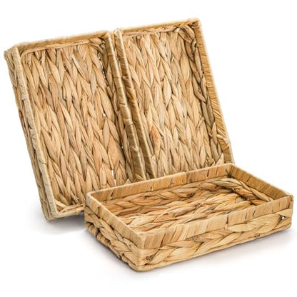 Eorbow 3 Packs Wicker Storage Trays, 10" Rattan Vanity Trays, Handwoven Toilet Paper Holder for Bathroom Towel, Rectangular Water Hyacinth Organizer for Countertop, Tank Topper, Pantry, Shelves