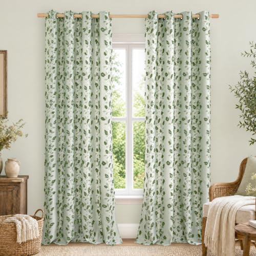 BGment Green Leaf Curtains for Living Room 96 inches Long - 2 Panels - color: Green, size: 52"W x 96"L (Pack of 2)