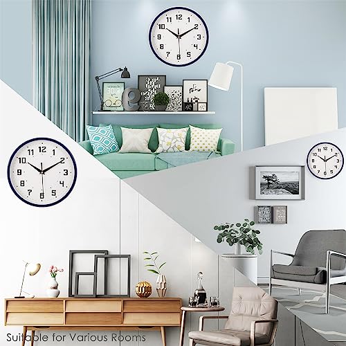 Topkey Silent Round Wall Clock Kitchen 9 Inch Modern Style Non-Ticking Decorative Bedroom Office Study Room Kitchen Wall Clock-Blue - color: Blue