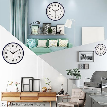 Topkey Silent Round Wall Clock Kitchen 9 Inch Modern Style Non-Ticking Decorative Bedroom Office Study Room Kitchen Wall Clock-Blue - color: Blue