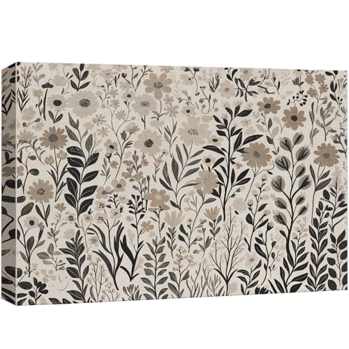 wall26 Canvas Print Wall Art Boho Neutral Floral Pattern Black and Beige Botanical Digital Art Realism Rustic Scenic Nature Photography Colorful for Living Room, Bedroom, Office - 12"x18" - color: A25-2605-M14, size: 18"L x 12"W