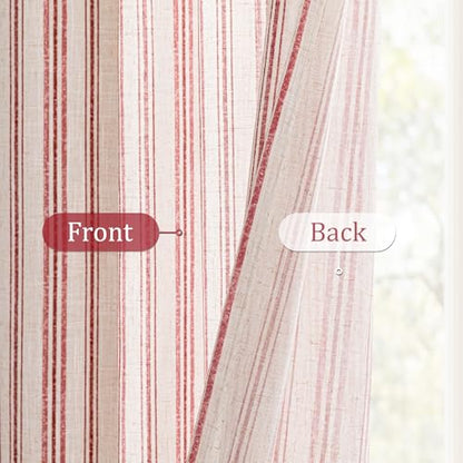 MYSKY HOME Red Striped Linen Curtains for Girls Bedroom 84 Inches 2 Panels - color: B-red, size: 52"W x 84"L (Pack of 2)
