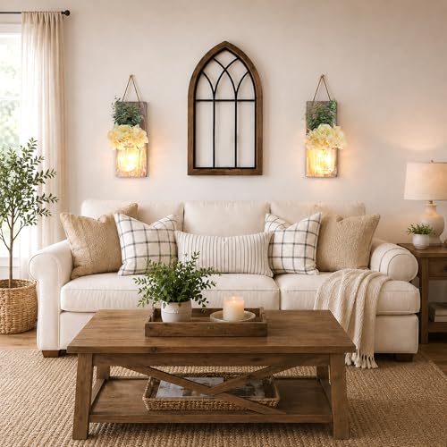 Rustic Wall Decor Set of 2, Brown - color: 13.4"H Brown + Rose