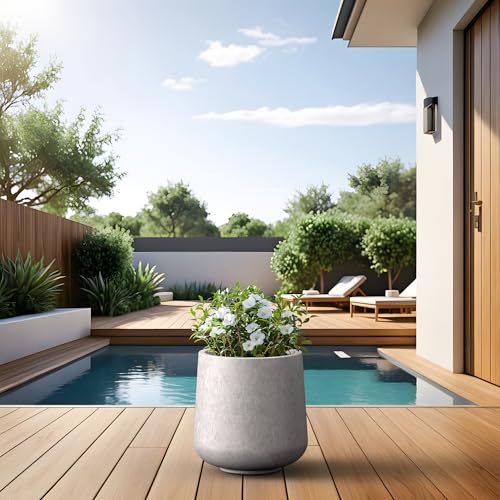 Kante CON Gray Concrete Planter 13" Dia All-Weather Round Accent Pot - color: Light Gray, size: 13” Dia