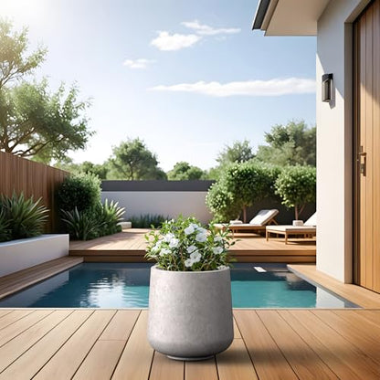 Kante CON Gray Concrete Planter 13" Dia All-Weather Round Accent Pot - color: Light Gray, size: 13” Dia