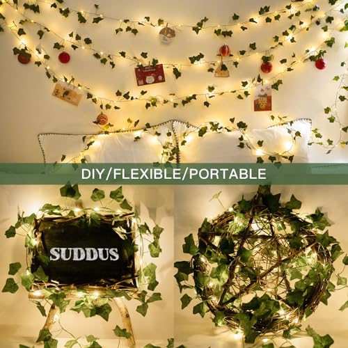 suddus 33FT 100LED Ivy Vine Fairy Lights Battery Operated Copper Wire - color: IVY, size: 100 LED-Battery