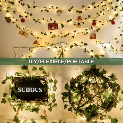 suddus 33FT 100LED Ivy Vine Fairy Lights Battery Operated Copper Wire - color: IVY, size: 100 LED-Battery