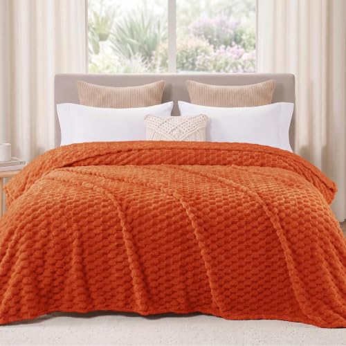 Exclusivo Mezcla 3D Fleece King Size Blanket for Bed, Burnt Orange - color: Burnt Orange, size: King ( 90x104 IN )