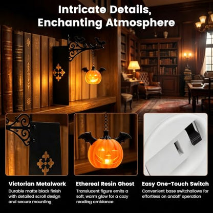 Halloween Lights Mini Lantern for Book Shelf,Pumpkin Hanging Lamp Book Ends - color: Orange Pumpkin