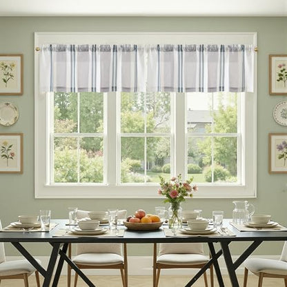 jinchan Linen Pencil Stripe Valances for Window 16 inch,Blue,1 Panel - color: Pencil Stripe | Blue Grey, size: 50"W x 16"L (Pack of 1)