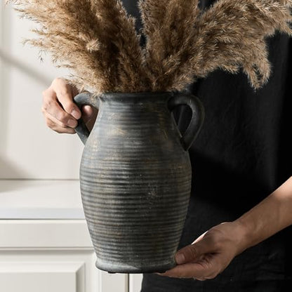 Vaseking Ceramic Rustic Vase, 9.8 inch Farmhouse Vases Home Decor, Bronze - color: Bronze