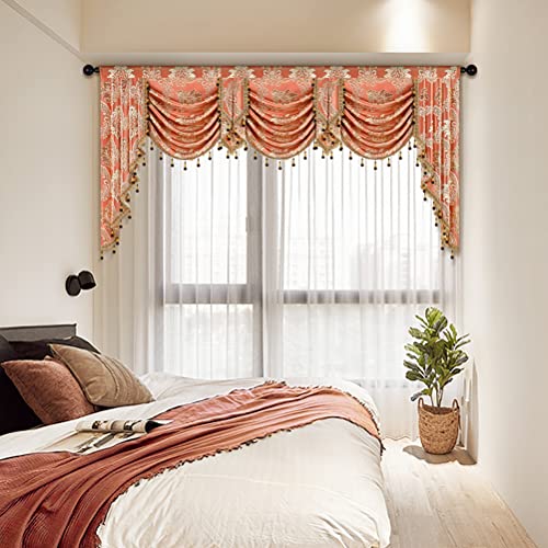 ELKCA Jacquard Waterfall Valance for Living Room Damask Coffee Curtain Valance for Kitchen,1 Panel(Damask-Coffee, W98 Inch) - color: Valance,damask-coffee, size: 98"W x 43"L (Pack of 1)