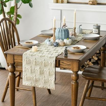 Artoid Mode Beige Soft Faux Fur Pumpkins Fall Table Runner 13x36 Inch - color: Beige, size: 13" x 36", Table Runner