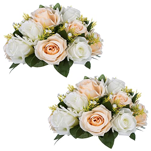 NUPTIO Flower Balls Wedding Table Centerpieces, Peachy Champagne & White - color: Peachy Champagne & White, size: 2 Pcs