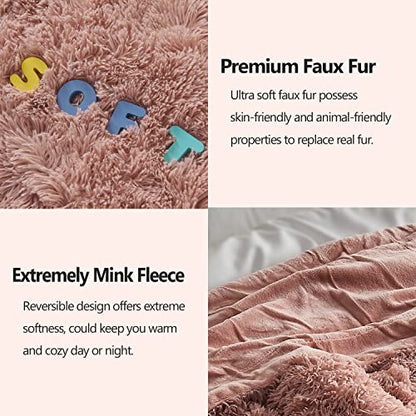 GONAAP Fuzzy Faux Fur Throw Blanket for Couch, Pink, 50"x60" - color: Pink, size: Throw(50"x60")