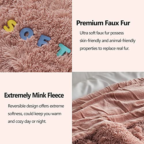 GONAAP Fuzzy Faux Fur Queen Blanket for Couch, Pink, 90"x90" - color: Pink, size: Queen(90"x90")
