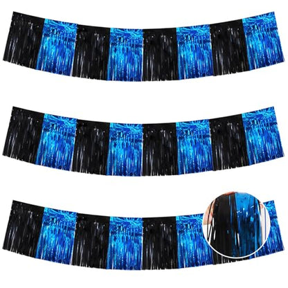 BEISHIDA Black Blue Fringe Garland Banner 30ft Wall Tinsel Foil Streamers - color: Black Blue