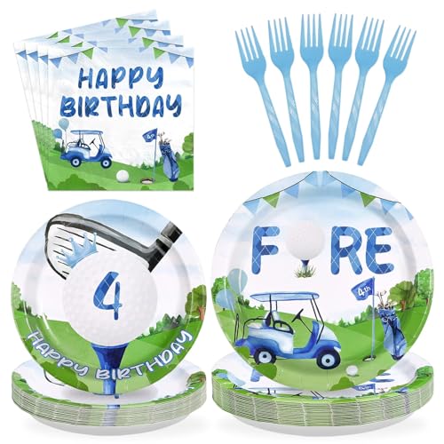 96 Pcs Golf 4th Birthday Party Supplies, Serves 24 - style: Golf 4th KitL