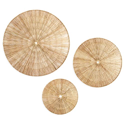 PEMAR Handwoven Jute Wall Hanging Baskets, Set of 3 Round Woven Wall Decor (22", 19", 15"), Decorative Wall Accents for Living Room, Bedroom and Entryway