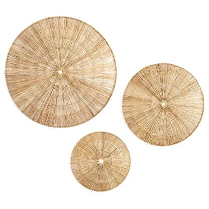 PEMAR Handwoven Jute Wall Hanging Baskets, Set of 3 Round Woven Wall Decor (22", 19", 15"), Decorative Wall Accents for Living Room, Bedroom and Entryway