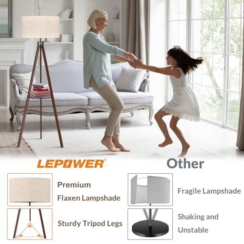 LEPOWER Shelf Floor Lamp Tripod Mid Century Modern Lamps for Living Room - color: Dark Brown Holder