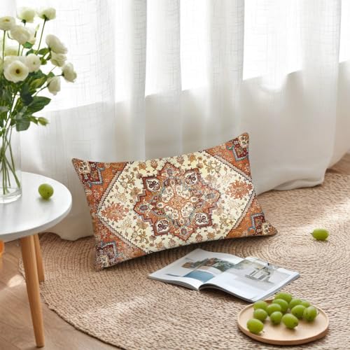 Orange Boho Lumbar Pillow Covers 12X20 Set of 2 Bohemian - color: Red Orange