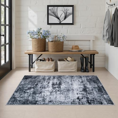 Area Rug Living Room: 3x5 Modern Washable Indoor Carpet Black - color: Black, size: 3' x 5' (Rectangular)