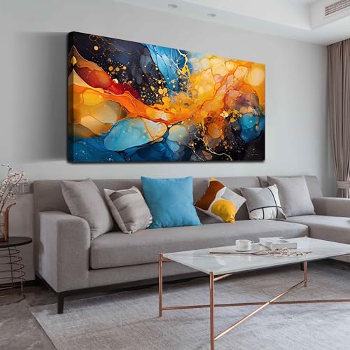Large Abstract Canvas Wall Art Blue Orange Black Canvas Prints Modern Living Room Bedroom Home Office Wall Decor Framed Artwork Size 30x60 - color: Orange Blue Black Abstract, size: 60"L x 30"W
