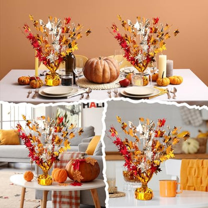 18 Pcs Fall Maple Leaves Centerpiece Metallic Foil Spray, Modern, Modern - color: Modern