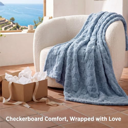 Bedsure Checkered Fleece Throw Blankets for Bed/Couch, Ashley Blue,50"×70" - color: 02 Ashley Blue, size: Throw XL (50" X 70")