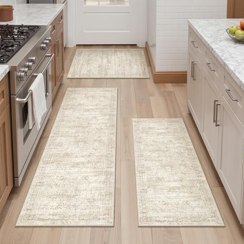 Kitchen Rugs Sets of 3, 2x3 2x4 2x5 Rug Runner,Beige - color: Beige/Ivory, size: 2x3+2x4+2x5 Set