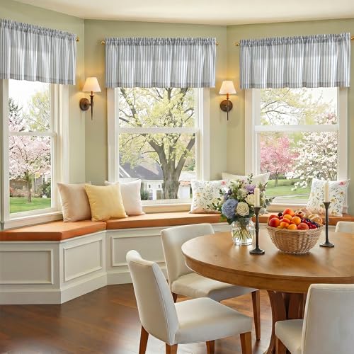 jinchan Linen Boxter Stripe Valances for Window 50 x 16 inch,Blue,1 Panel - color: Boxter Stripe | Blue on Linen, size: 50"W x 16"L (Pack of 1)