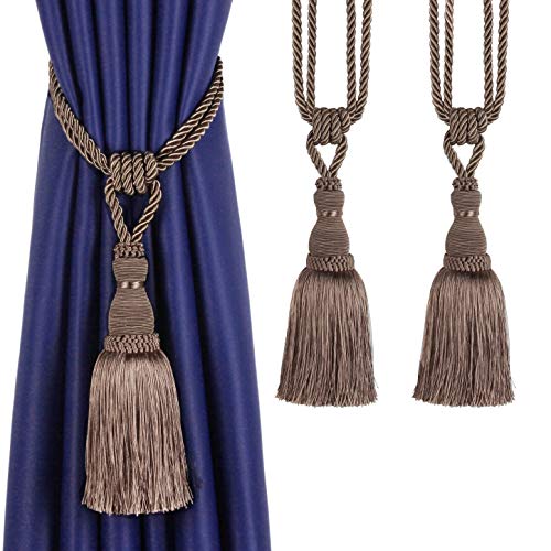 BEL AVENIR 2 Pack Curtain Tiebacks Tassel Drapery Tie-Backs Rope Holdbacks - color: Flaxen, size: 2 Pack