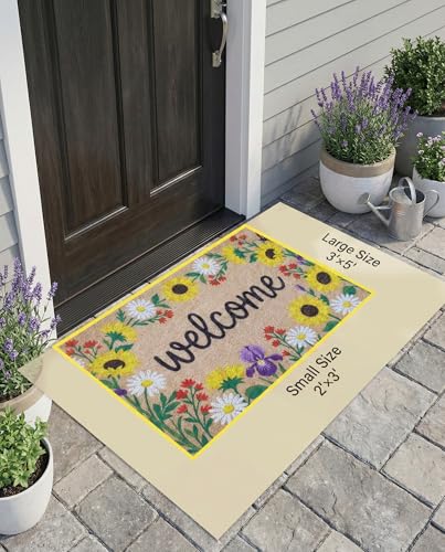 Sunflower Welcome Door Mat 20x30 Inch - color: Floral