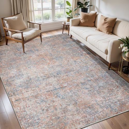 Tangsoo Abstract 4x6 Washable Rug, Modern Non Slip Rugs for Living Room - color: Orange Red/Blue, size: 4' X 6' (Rectangular)