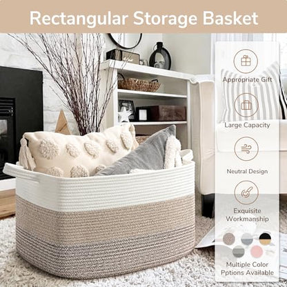 Goodpick Large Woven Rope Blanket Basket, Rectangle, Light Brown - color: Light Brown, size: Large(21.6"L x 14.9"W x 11.8"H)