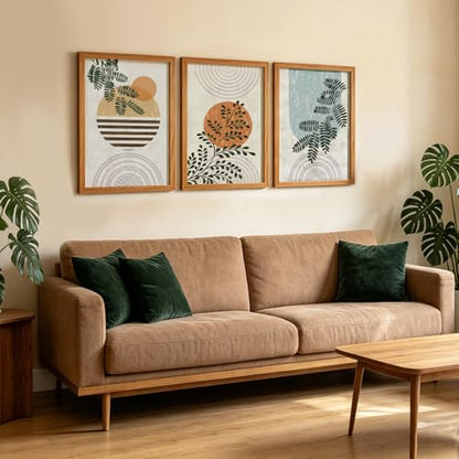 HCJWCXD Boho Plant Wall Art Set of 3 Framed Canvas Prints 12x16 Inch - color: Green Leaves and Rising Sun, size: 12x16 Inches
