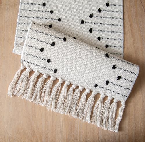 Caflife Black Beige Cotton Linen Rustic Boho Table Runner 13 x 60 Inch Long - color: Black Beige, size: 13x60Inch