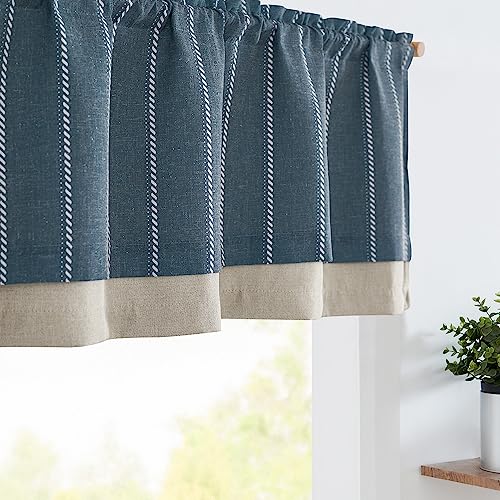 jinchan Striped Linen Valance Blue Farmhouse 18 Inch 1 Panel - color: Nautical Striped Blue, size: 50"W x 18"L (Pack of 1)