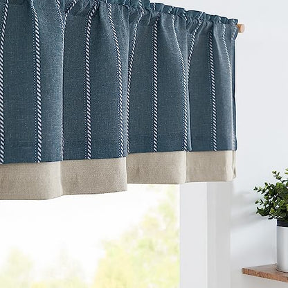 jinchan Striped Linen Valance Blue Farmhouse 18 Inch 1 Panel - color: Nautical Striped Blue, size: 50"W x 18"L (Pack of 1)