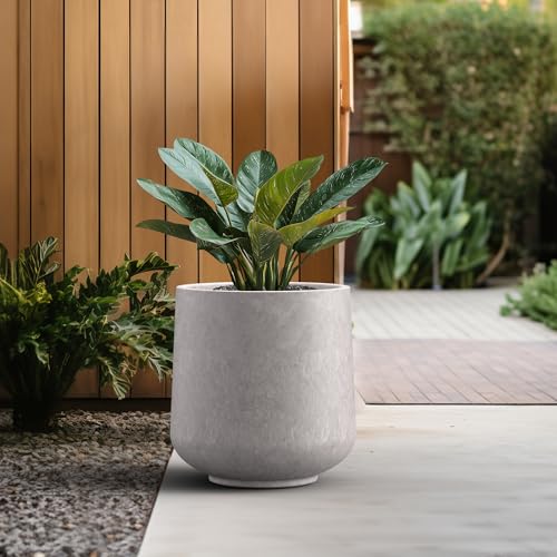 Kante Large Round Curved CON Gray Concrete Planter 16.5" Dia, Outdoor - color: Light Gray, size: 15.3" D