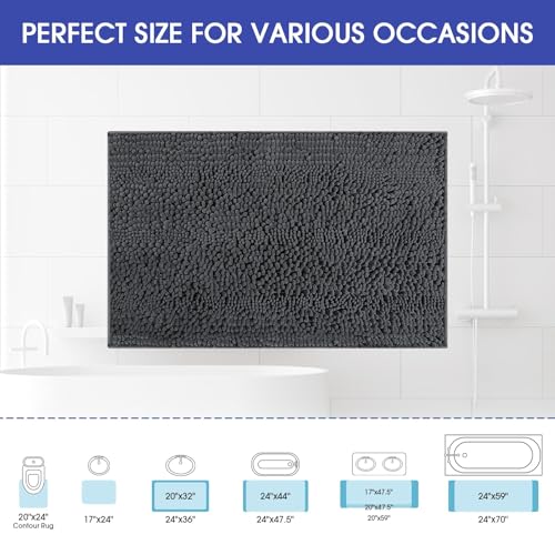 ACCUMTEK Striped Grey Bathroom Rug Mat 32"x20" Ultra Soft, Non Slip Chenille Bath Rugs, Absorbent Plush Shaggy Bath Mats for Bathroom, Bedroom, Kitchen, Shower, Tub,Deep Grey - color: Dark Gray, size: 1'8" x 2'8" (Rectangular)