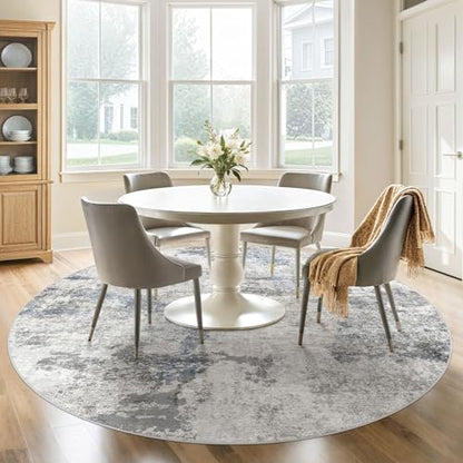 DMOYEST 8ft Round Area Rug for Living Room Washable Non Slip Circle Rug - color: Grey Blue, size: 8' (Round)