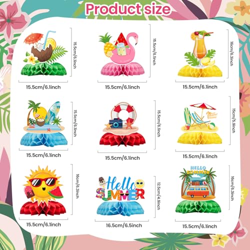 9PCS Summer Party Decorations Table Centerpieces, Hello Summer Table Decorations for Tropical Beach Pool Birthday Party Supplies - style: Summer