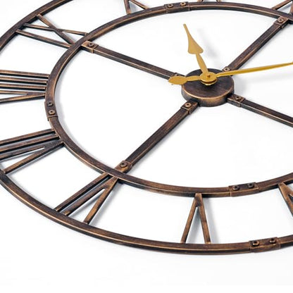 32 Inch Large Silent Wall Clock, Easy Assembly Roman Numeral Bronze - color: Bronze Metal Wall Clock, size: 32inch