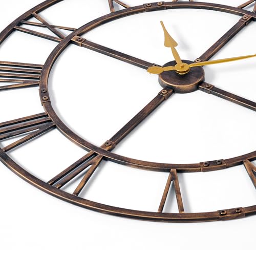 32 Inch Large Silent Wall Clock, Easy Assembly Roman Numeral Bronze - color: Bronze Metal Wall Clock, size: 32inch