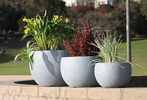 Kante Set of 3 Blue Gray Concrete Bowl Round Planters for Modern Home - color: Gray, size: 19.9"D + 15.7"D + 11.8"D