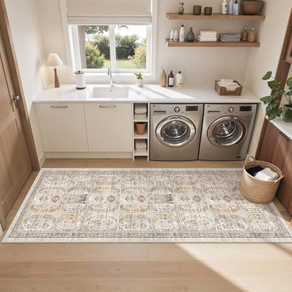 befbee 2'6"x8' Runner Rug for Hallway Washable Non Slip Kitchen Rug - color: Brown/Gold, size: 2'6" x 8' (Runner)