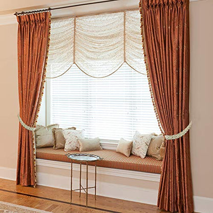 Home Queen Hand Braided Curtain Tie Back, Buckle Holdback Drapery Curtain Tiebacks, 4 Rope Belt Curtain Tie with 4 Metal Hooks, Beige and Silver - color: Beige+silver, size: 4 Pack